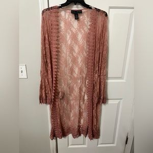 Polly & Esther Rose Pink Lace Kimono Duster- XL- NWOT